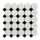 White Octagon with Dot - Black