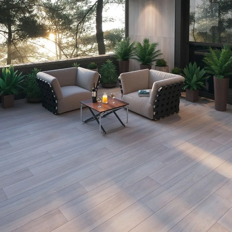 Heartwood Collection: plank-style flooring beneath lounge chairs and plants
